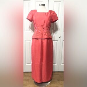 NEW Jessica Howard Sz 10 Ladies Coral Dress with Floral Print & Sequins Women’s